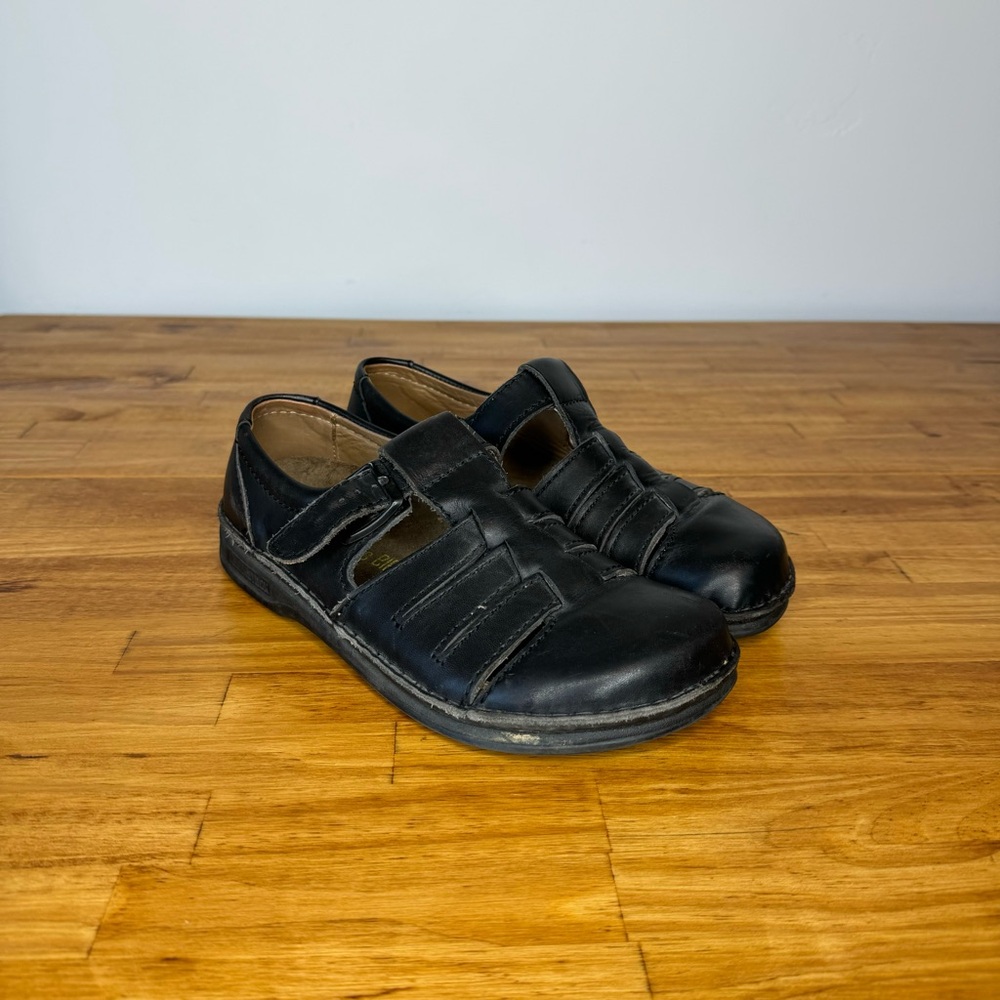 Birkenstock Madeira Footprint Fisherman Black Leather Buckle Sandals Size 38